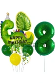 Yeşil Dinozor Konsept 8 Yaş Balon Set Jurassic Dinozor Tema Doğum Günü Folyo Balon Set thumbnail 1