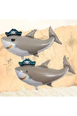 Korsan Köpek Balığı Konsept 4 Yaş Balon Set Korsan Shark Tema Doğum Günü Folyo Balon Set thumbnail 3