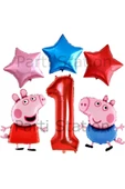 Peppa Pig Konsept 1 Yaş Yıldız Balon Set Pembe Domuz Peppa Pig George Tema Doğum Günü Folyo Balon - 1