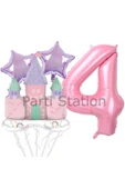 Prenses Konsept 4 Yaş Pembe Renk Rakam Balon Set Prenses Evi Şato Balon Konsept Doğum Günü Balon Set thumbnail 1