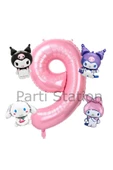 Kuromi 9 Yaş Mini Pembe Balon Set Kuromi MyMelody Cinnamonroll Konsept Doğum Günü Balon Set - 1