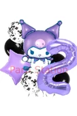 Kuromi 2 Yaş Balon Set Yıldız Balon Anime Sanrio Hello Kitty Kuromi Konsept Doğum Günü Balon Set thumbnail 1
