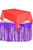 Masa Örtüsü ve Masa Eteği Set Plastik Kırmızı Renk Masa Örtüsü Mor Renk Metalize Masa Eteği Set - 2