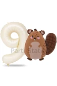 Woodland Konsept Sevimli Sincap ve Krem Rakam Balon 9 Yaş Set Sincap Konsept Doğum Günü Balon Set thumbnail 1