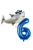 Korsan Köpek Balığı ve 6 Yaş Balon Set Korsan Shark Konsept Doğum Günü Folyo Balon Set thumbnail 1