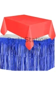 Masa Örtüsü ve Masa Eteği Set Plastik Kırmızı Renk Masa Örtüsü Lacivert Renk Metalize Masa Eteği Set - 1