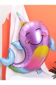 Unicorn Balina Balon 6 Yaş Set Okyanus Konsept Unicorn Yunus Balığı ve Renkli Rakam Balon Set thumbnail 2