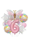 Kelebek 6 Yaş Balon Set Gökkuşağı Kelebek Konsept Doğum Günü Balon Set thumbnail 1