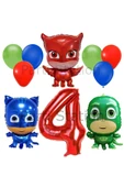 Pijamaskeliler 4 Yaş Kırmızı Rakam Balon Set Pjmasks Konsept Balon Set Pijamaskeli Doğum Günü Set thumbnail 1