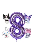 Kuromi 8 Yaş Mini Mor Balon Set Kuromi MyMelody Cinnamonroll Konsept Doğum Günü Balon Set - 1