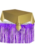 Masa Örtüsü ve Masa Eteği Set Plastik Gold Altın Renk Masa Örtüsü Mor Renk Metalize Masa Eteği Set - 2