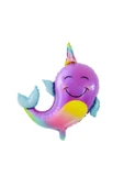 Unicorn Balina Balon 6 Yaş Set Okyanus Konsept Unicorn Yunus Balığı ve Renkli Rakam Balon Set thumbnail 5