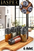 Jasper JPR-00101 245 ML Black 6 Adet Cam Kavanoz Tuzluk Biberlik Baharatlık Seti Baharat Takımı thumbnail 1