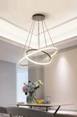 LEGACY Rings Modern Tasarım Gri Renk - Yatak Odası - Salon - Çocuk Odası - Mutfak Beyaz Led 2 Li Avize - 1