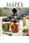 Jasper Qlux JPR-0102 6 Adet 370mm Kaşıklı Açılır Kapaklı Çok Amaçlı Cam Tuzluk Biberlik Baharat Seti thumbnail 2