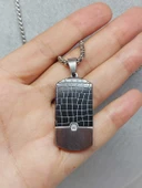 Siyah Desen Detaylı Taşlı Erkek Çelik Kolye (56036) thumbnail 3