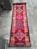 75x360 cm Pembe Renk Boho Stili Uzun Yolluk, Antik Antre ve Giriş Yolu Halısı - 1