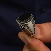 Siyah Oval Oniks Taşlı 925 Gümüş Yüzük thumbnail 4