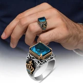 Aqua Mavi Taşlı Kral Tacı Motifli 925 Gümüş Yüzük thumbnail 1