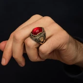 İsimli Kırmızı Taşlı Kılıç Motifli 925 Gümüş Yüzük thumbnail 4