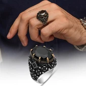 Oval Siyah Taşlı 925 Gümüş Erkek Yüzük thumbnail 1