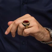 Oval Kırmızı Taşlı 925 Gümüş Erkek Yüzük thumbnail 6