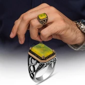 Sarı Paraiba Taşlı 925 Gümüş Erkek Yüzük thumbnail 1