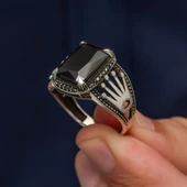 Kare Siyah Taşlı 925 Gümüş Erkek Yüzük thumbnail 4