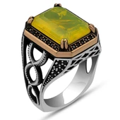 Sarı Paraiba Taşlı 925 Gümüş Erkek Yüzük thumbnail 2