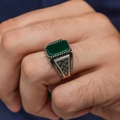 Yeşil Taşlı Kazaz Model 925 Gümüş Yüzük thumbnail 3