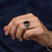 Siyah Oniks Taşlı 925 Gümüş Erkek Yüzük thumbnail 4
