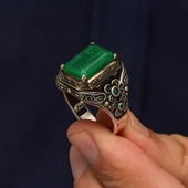 Kare Yeşil Paraipa Taşlı 925 Gümüş Erkek Yüzük thumbnail 4