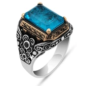 Mavi Paraiba Taşlı Kare 925 Gümüş Erkek Yüzük thumbnail 2