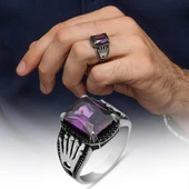 Kare Mor Taşlı 925 Gümüş Erkek Yüzük thumbnail 1