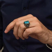 Mavi Paraiba Taşlı Kare 925 Gümüş Erkek Yüzük thumbnail 6