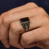 Siyah Oniks Taşlı 925 Gümüş Yüzük thumbnail 3