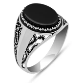 Siyah Oval Oniks Taşlı 925 Gümüş Yüzük thumbnail 2
