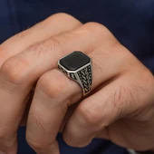 Siyah Oniks Taşlı 925 Gümüş Erkek Yüzük thumbnail 6