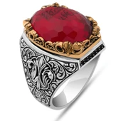 İsimli Kırmızı Taşlı 925 Gümüş Yüzük thumbnail 2