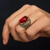 İsimli Kırmızı Taşlı 925 Gümüş Yüzük thumbnail 4