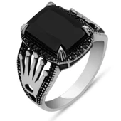 Kare Siyah Taşlı 925 Gümüş Erkek Yüzük thumbnail 2