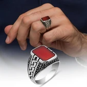 Akik Taşlı Grek Motifli 925 Gümüş Erkek Yüzük thumbnail 1