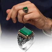 Kare Yeşil Paraipa Taşlı 925 Gümüş Erkek Yüzük thumbnail 1