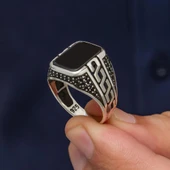 Siyah Oniks Taşlı Grek Motifli 925 Gümüş Erkek Yüzük thumbnail 4