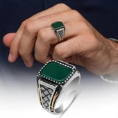 Yeşil Taşlı Kazaz Model 925 Gümüş Yüzük thumbnail 1