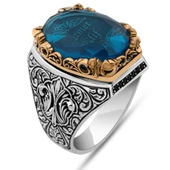 İsimli Mavi Taşlı 925 Gümüş Yüzük thumbnail 2