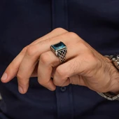 Aqua Mavi Taşlı 925 Gümüş Erkek Yüzük thumbnail 6