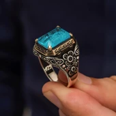 Mavi Paraiba Taşlı Kare 925 Gümüş Erkek Yüzük thumbnail 5