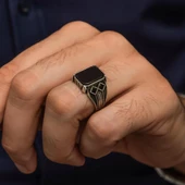 Siyah Oniks Taşlı 925 Gümüş Yüzük thumbnail 4