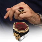 Oval Kırmızı Taşlı 925 Gümüş Erkek Yüzük thumbnail 1